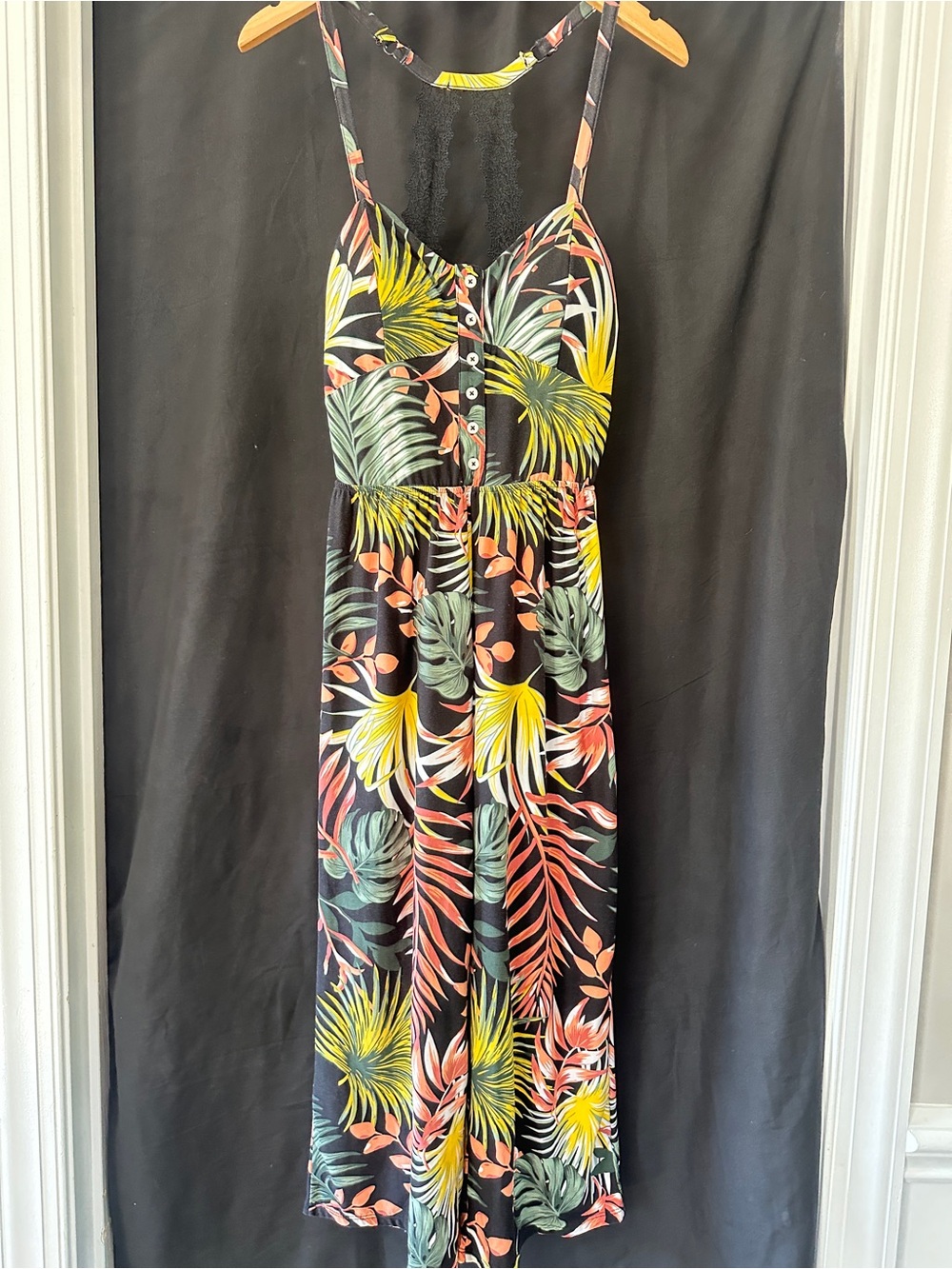 Tropical Print jumper- Black with Yellow & Coral Leaves